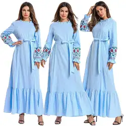 Абая для женщин мусульманская одежда с длинным рукавом Макси мусульманское платье Бангладеш Кафтан Дубай турецкие платья халат с рюшами