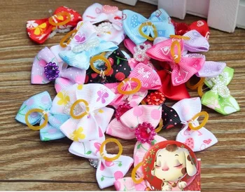 

100pcs/lot Big sale Pet Dog Hair Tie Dog Bow with Elastic Rubber Band Pet dog puppy Hair Accessories Grooming Bows Y160