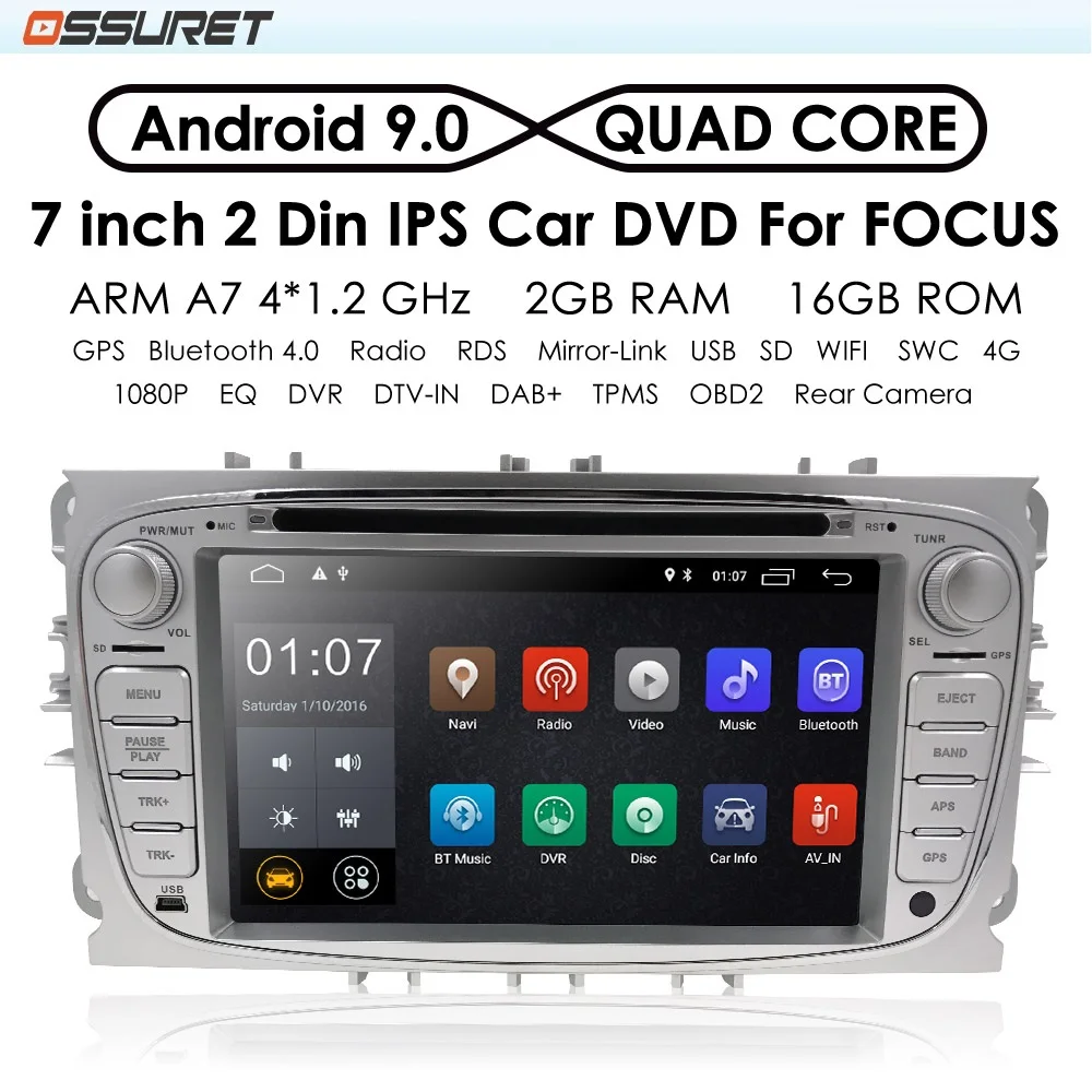 Perfect Quad Core Android 9.0 2 din Car multimedia Player for FORD FOCUS Mondeo S-MAX C-MAX Galaxy kuga GPS stereo 0