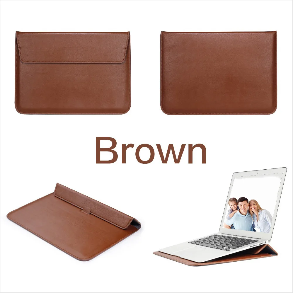 Чехол-сумка из искусственной кожи для Macbook Air Pro retina 11 12 13 15, чехол для ноутбука, Mac book 13 дюймов - Цвет: Brown