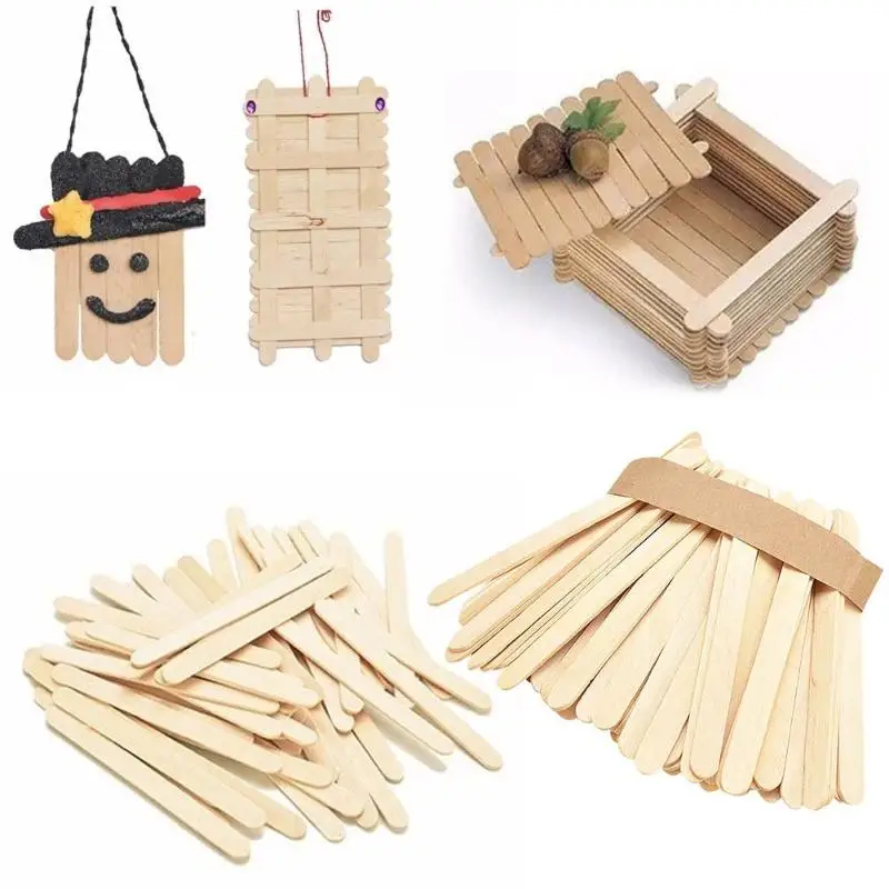

50Pcs/lot Burlywood Ice-lolly Stick Natural Wooden Ice Cream Sticks Kids Hand Craft Making DIY Ice Cream Popsicle Sticks for Kid