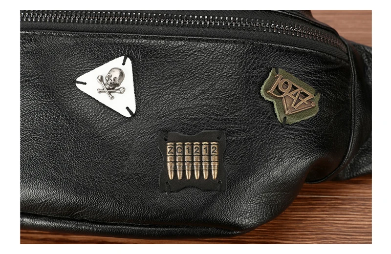 Череп заклепки значок поясная сумка мужская из искусственной кожи Повседневная дорожная поясная сумка черная Мужская набедренная сумка пакет хип хоп нагрудный карман для телефона