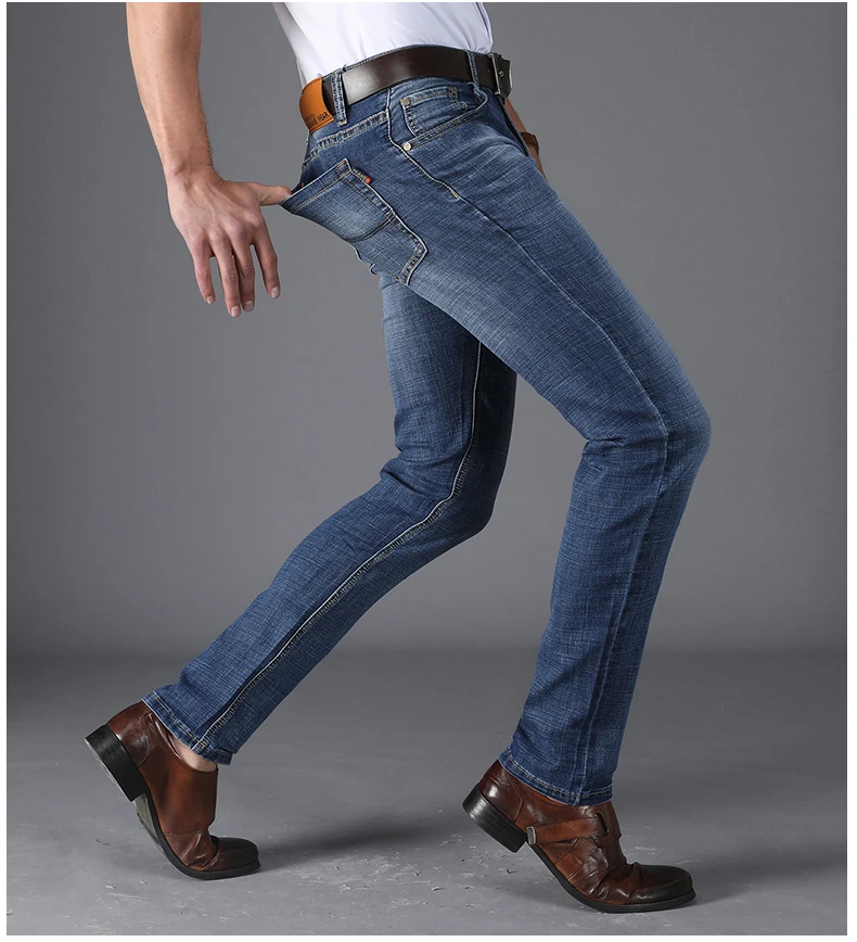 Новинка 2018 года для мужчин s джинсы для женщин модные повседневное Slim fit прямые высокие джинсы стрейч синий мужс