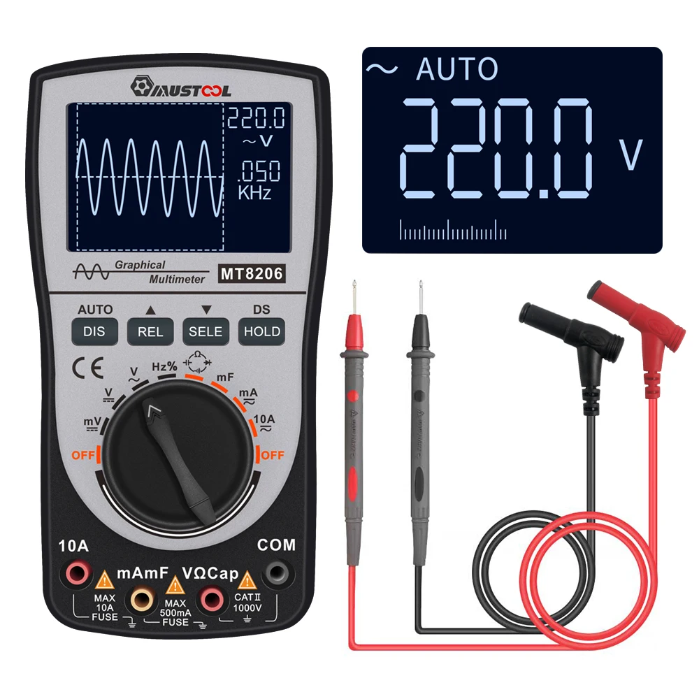 

MUSTOOL Upgraded MT8206 2 in 1 Intelligent Digital Oscilloscope Multimeter Current Voltage Frequency Tester Analog Bar Graph