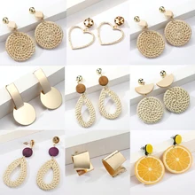 BISAER,, простые геометрические серьги-гвоздики из ротанга для женщин, гипербола, сердце, большие дешевые серебряные серьги, ювелирный воротник