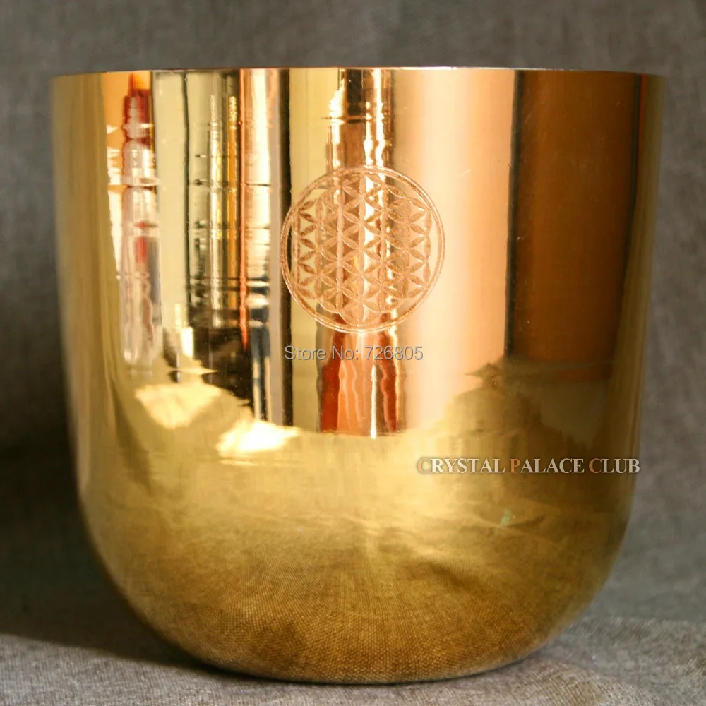 

Alchemy Golden Quartz Crystal Singing Bowl with flower of life for sound healing