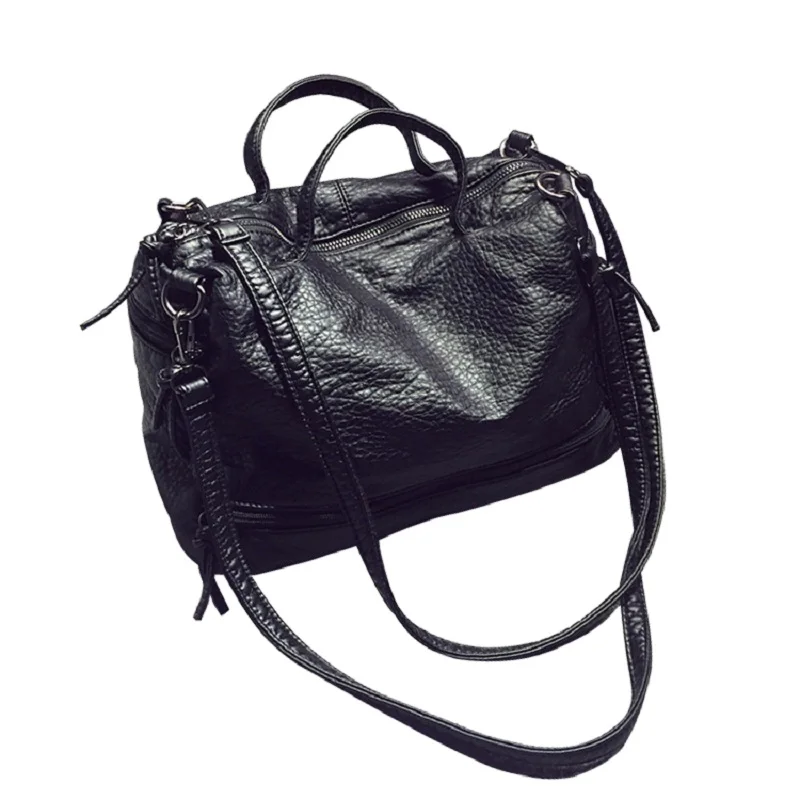 

New 2017 Waterproof PU Women Shoulder Bag Soft Leather Strap Messenger Bag Black Crossbody Bags Large Women Handbag