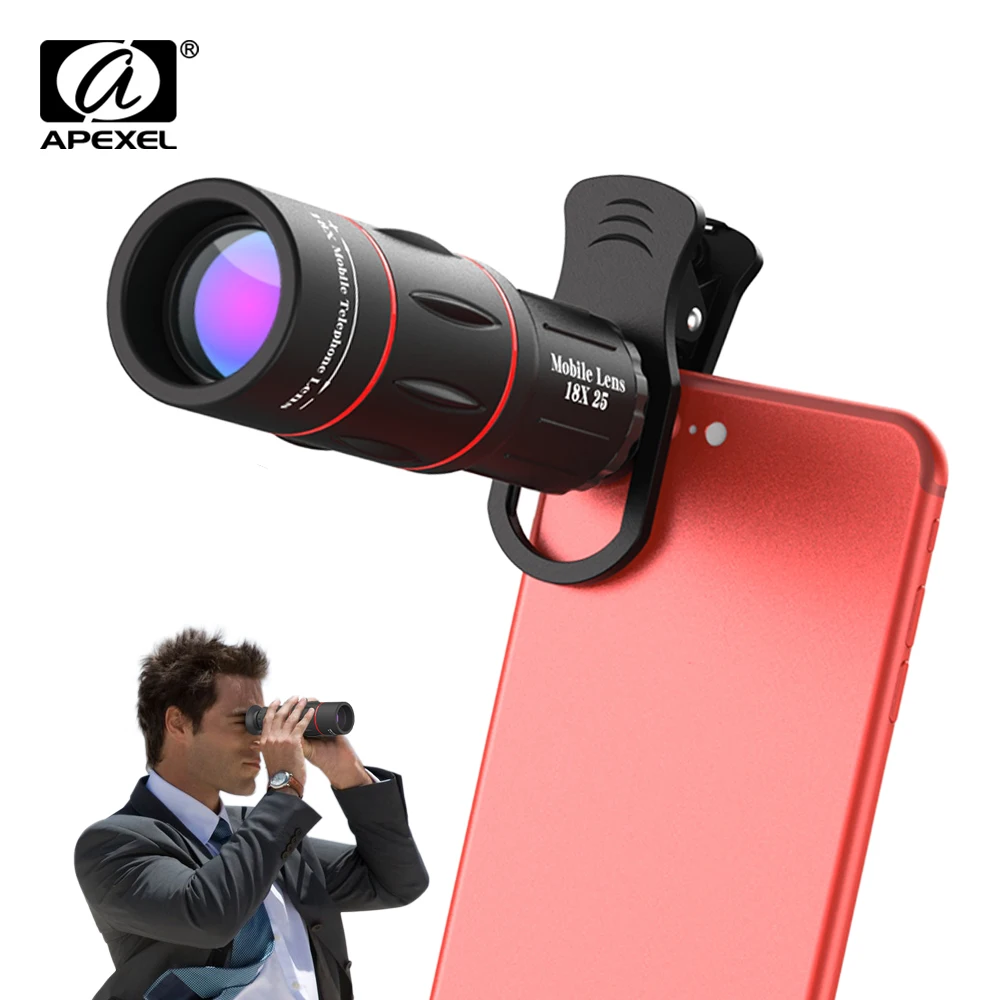 Ceny APEXEL Universal 18x25 monokularowy Zoom HD optyczny obiektyw do telefonu komórkowego obserwujący ankietę 18X teleobiektyw ze statywem do smartfona