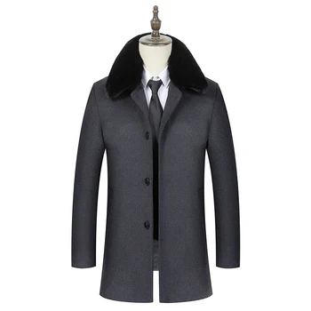 

2018 Winter Men's Middle age and old age Casual Wool Coat Fashion Business Long Slim Woolen Overcoat Jacket Male Brand Clothes