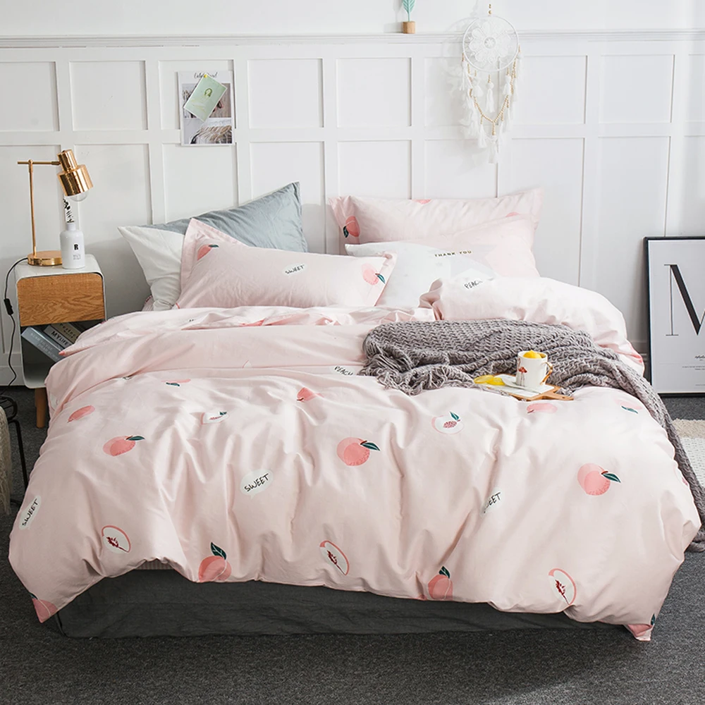 

2018 Pink Apples Print Bed Cover Cotton Bed Cover Flat Sheet Fitted Sheet Twin Double Queen King Size Duvet Cover Set