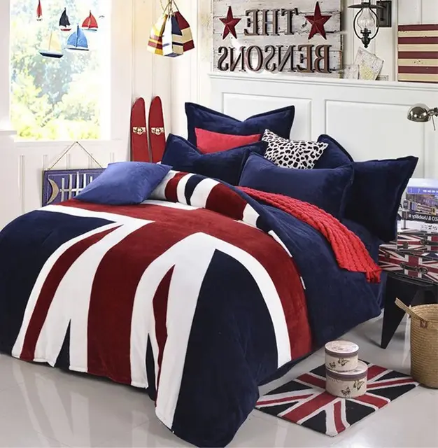 flannel winter bedding sets 4pcs usa uk american british flag fleece fleece bed sheet sets