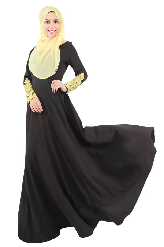 Лидер продаж, новое мусульманское исламское платье Абая одежда модная футболка контрастных цветов исламское платье национальные особенности одежды абайя - Цвет: Black
