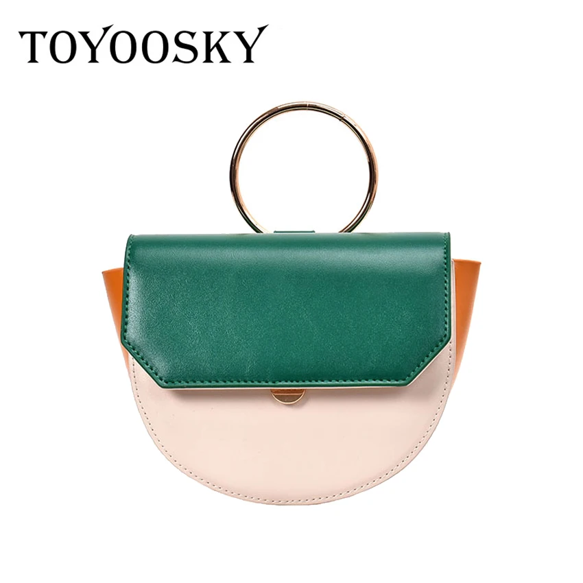 

TOYOOSKY Casual Saddle Bags for Women Handbags Semicircle Panelled PU Leather Shoulder Messenger Bags Chains Lady Brands Bolsa