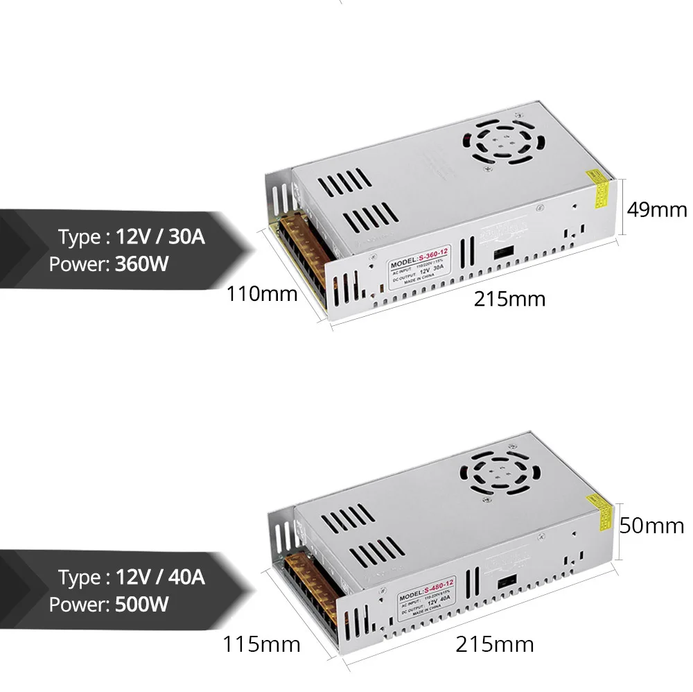 Питание DC 12 V 24 V 1A 2A 3A 5A 10A 12A 15A 20A 30A 40A освещение Трансформатор для Светодиодные ленты переключения драйвер адаптера питания