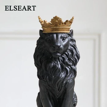 

Black creative resin lion king statues home decor crafts room decoration objects vintage ornament resin animal figurines gifts