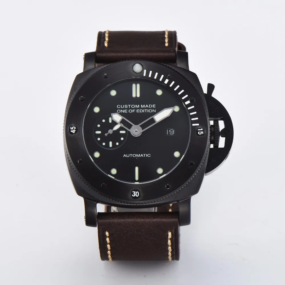 

automatic 47mm watch leather strap pam movement automatic men watch stainless steel case water proof