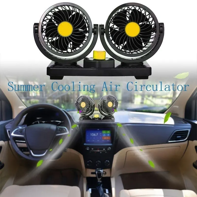 

Portable Car Fan Truck Two-Speed Double-Head 24V Durable 2 Batteries Useful Car Cooling Fan