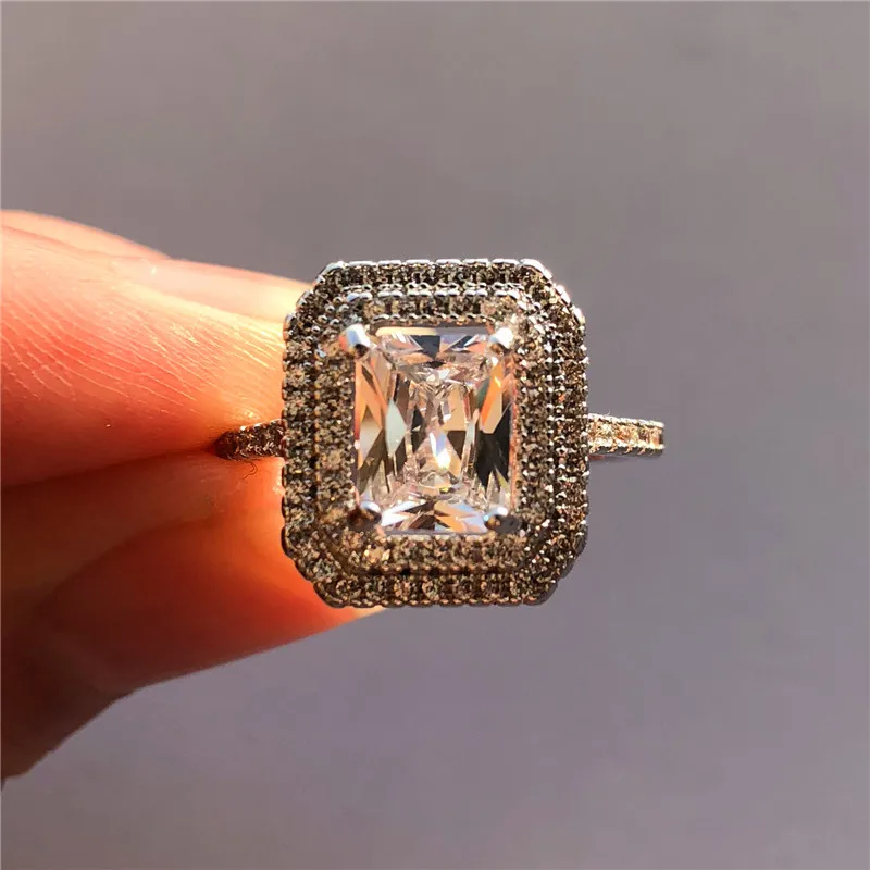 

Luxury Women Big Zircon Stone Ring Cute Female 925 Silver Rose Gold Bridal Ring Promise Love Wedding Band Engagement Ring
