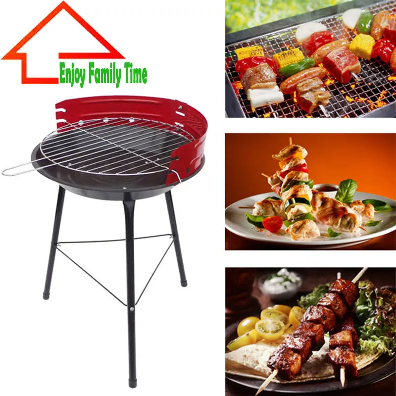14" Round Garden Steel Portable Charcoal BBQ Grill for Barbecue Camping