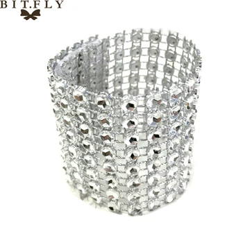 

100pcs/Pack Gold/Silver 8Rows Diamond Mesh Rhinestone Bow Covers Holders Wedding Napkin Rings DIY Decorations Table Decor Craft