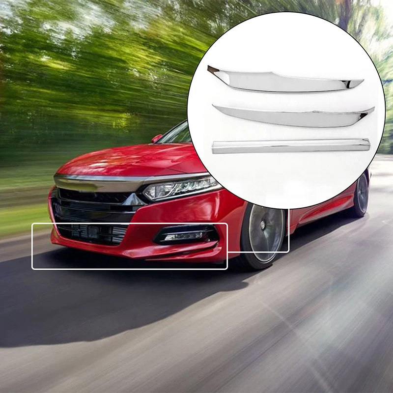

3pcs Chrome Plated ABS Air K-nife Front Bumper Auto Body Kits Lip Splitter Fins cover For Honda Accord 2018 2019