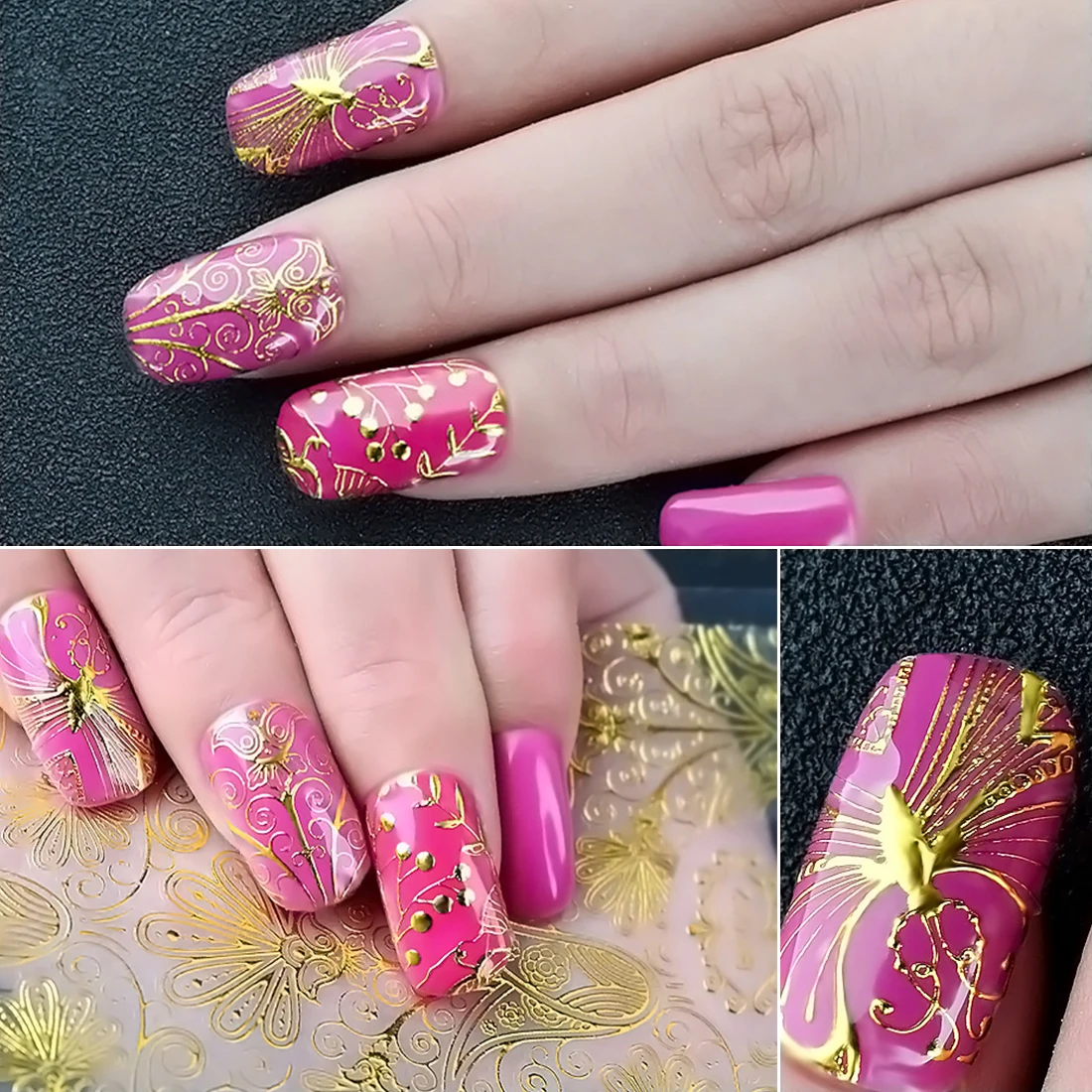 4 цвета, Цветущий цветок, стикеры 3D на ногти Nail Art Наклейки, красивые наклейки, 8 листов/набор, рельефные 3D наклейки для ногтей с золотыми цветами