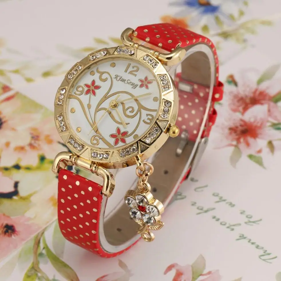Timezone#301 модные женские часы Орхидея узор браслет кожа алмаз кварцевые наручные часы
