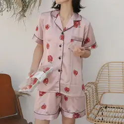 Новые женские пижамы с фруктовым принтом Para As Mulheres Simulation Шелковый Печатный узор пижамы, комплект пижам женские пижамы