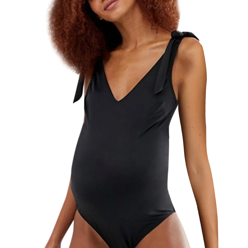 Женская одежда Premaman купальники Embarazada бикини Zwanger для беременных танкини женский слитный купальник с бретельками для беременных - Цвет: Black
