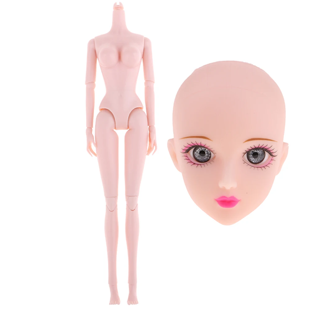

Flexible Movable Multi-joints 1/6 Female Naked Body with Large Chest & Gray Eyes Head Sculpt for BJD Doll Accessories