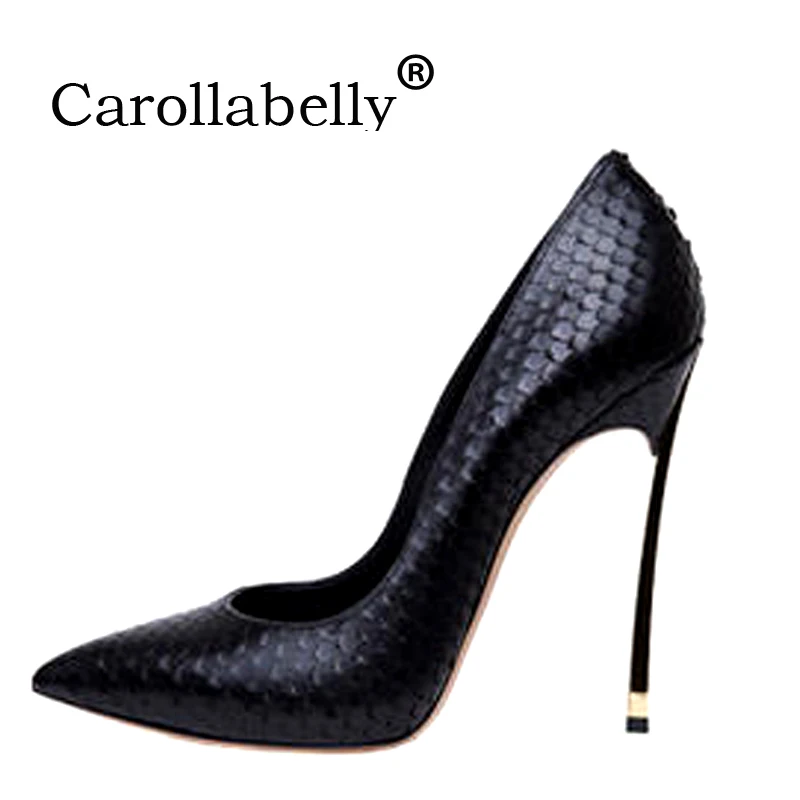 

Carollabelly Women Pumps Stiletto Thin High Heels Sexy Shoes Woman Crocodile Printed Metal Thin Heels Wedding Shoes