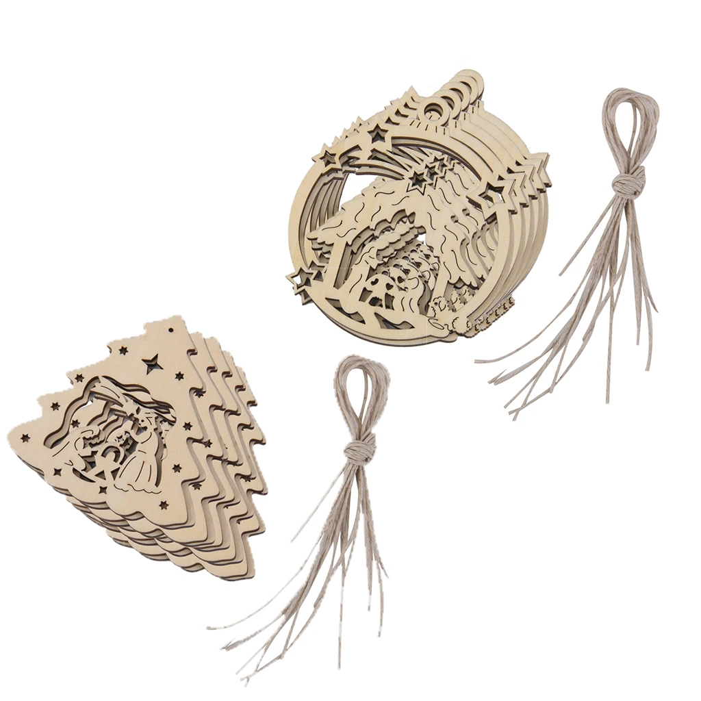 20x Blank Wood Nativity Christmas Tree Hanging Ornament Craft Tag w/ Strings