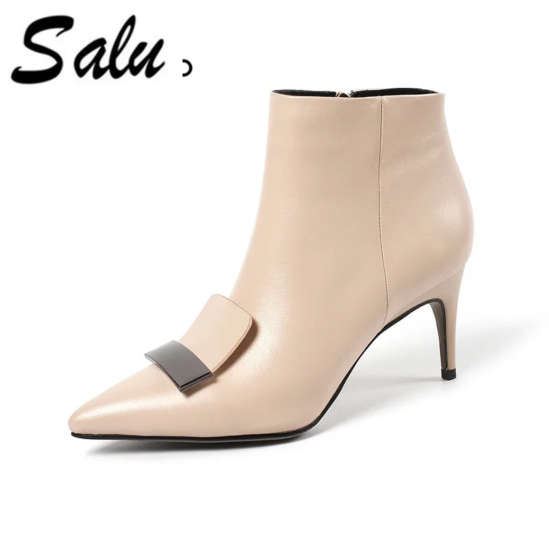 

Salu autumn new collection stretch Chelsea boots high heel genuine leather women shoes ankle boots