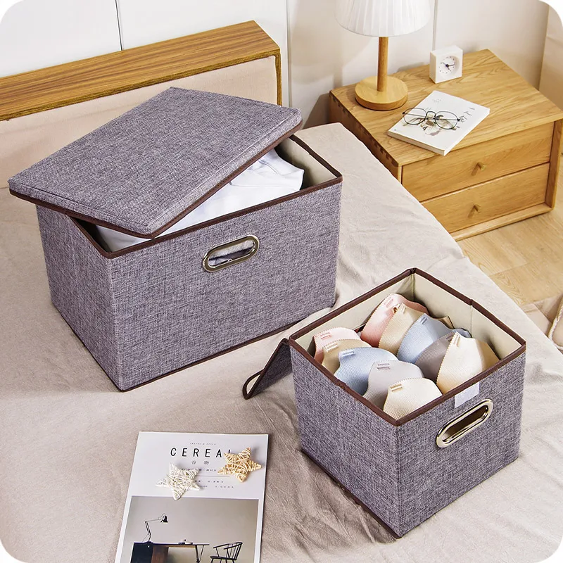 طوي خزانة ملابس صناديق القطن الكتان كبيرة مكتب أشتات لعبة منظم مع غطاء للطي علب تخزين منظمة طوي خزانة ملابس صناديق القطن الكتان كبيرة مكتب أشتات لعبة منظم مع غطاء للطي علب تخزين منظمة