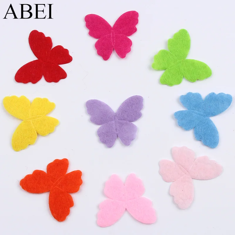 200pcs/lot Butterfly Felt Pads Cartoon Animal Patch Stick On Felt Fabric Pad DIY Making Cards Scrapbooking Decoration Material