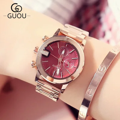 New famous brand GUOU Watch Women Casual simple Quartz watch Women's Dress watches Full Steel Ladies wristwatch relogio feminino New famous brand GUOU Watch Women Casual simple Quartz watch Women's Dress watches Full Steel Ladies wristwatch relogio feminino