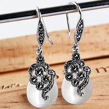 Kjjeaxcmy серебряные украшения нефрита серебристый белый ГЛАЗ Ретро мякотью серьги корейский народном стиле старый ювелир