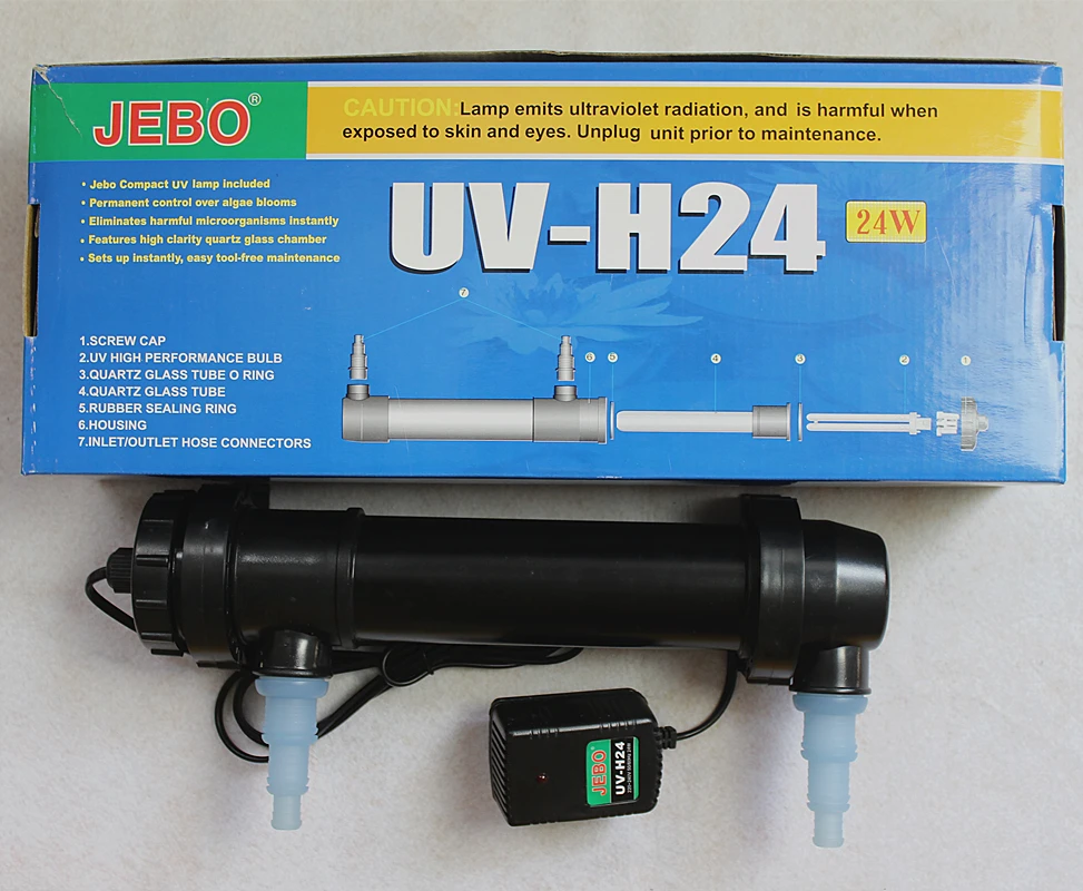 JEBO 24 Вт УФ-стерилизатор, светильник, Ультрафиолетовый фильтр, осветлитель, убивающий водоросли для аквариумного пруда, Коралловый кои, аквариум для рыб, UV-H24W