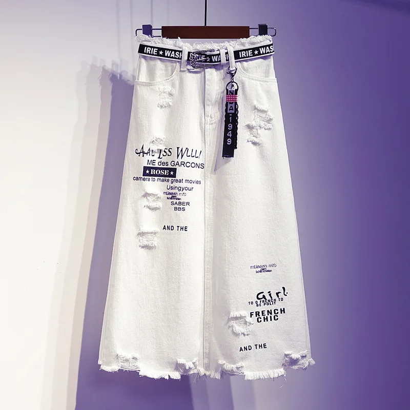 Women A-Line Skirt Bodycon Denim Ripped Womens Hole Vintage Jeans Skirts Casual Plus Size Summer 2019 5XL | Женская одежда