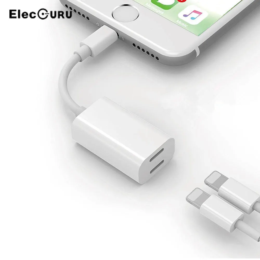 Dual Lightning Aux Adapter Splitter for iPhone X 8 8 Plus 7 7 Plus 6 Headphone Audio Sync Data Charging Adapter for Apple Phone