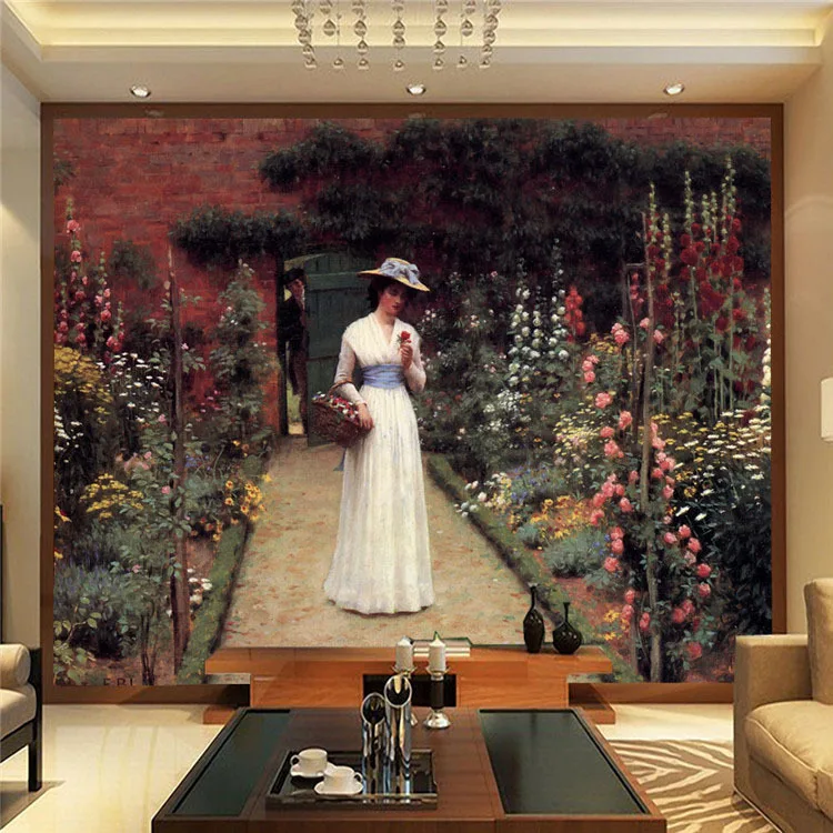 

Lady in a Garden Wallpaper Famous Painting Photo Wallpaper Custom Wall Mural Home decoration Art Room decor Bedroom Living room