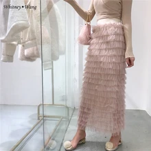 WHITNEY WANG весна лето Модная уличная одежда корейский стиль многослойная сетчатая юбка женская faldas saia