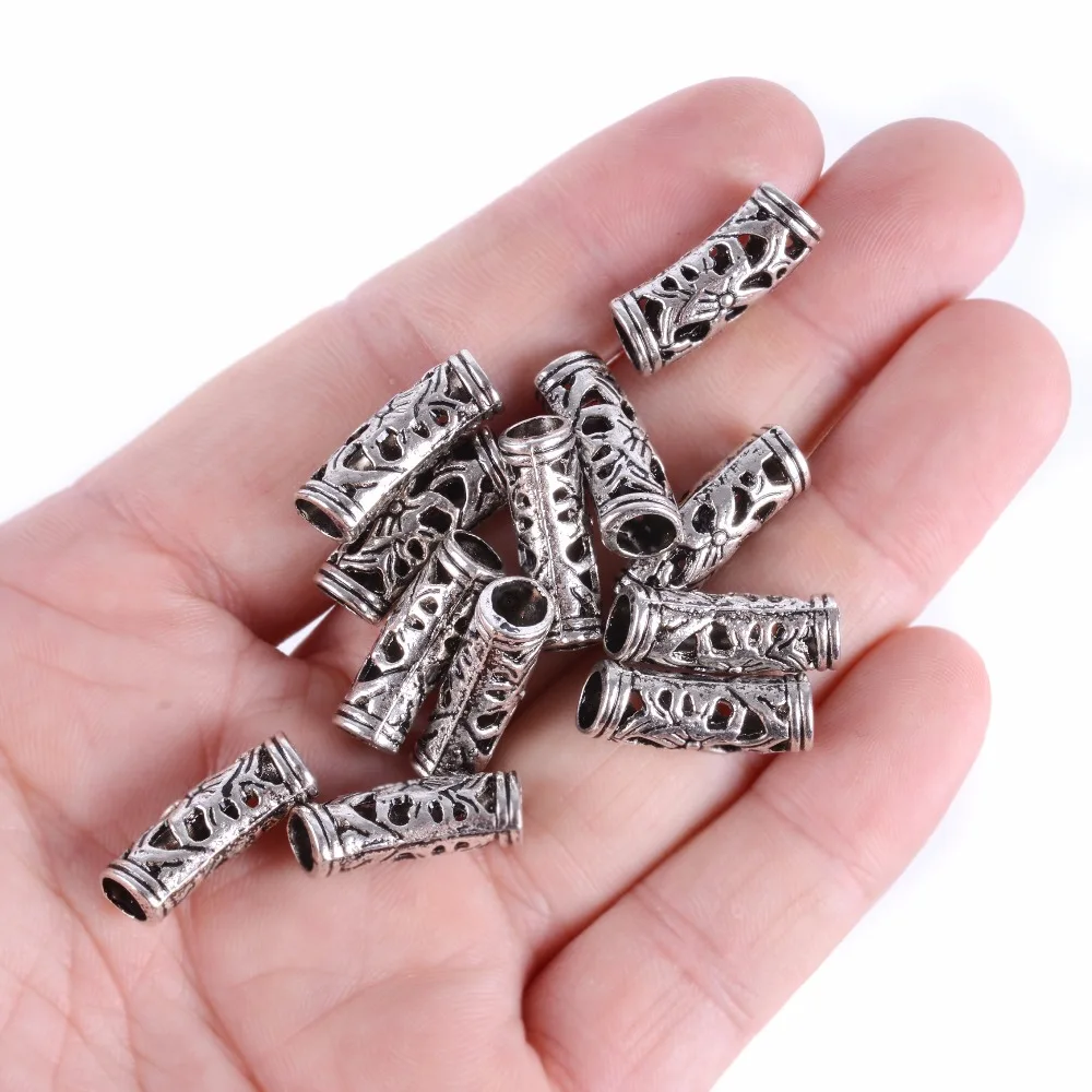 

12Pcs/Lot Alloy Spacer Hair Braid Silver Dread Dreadlock Bead Cuff 5mm Hole Clip Micro Rings Tube For Hairbraid Hairstyling Tool