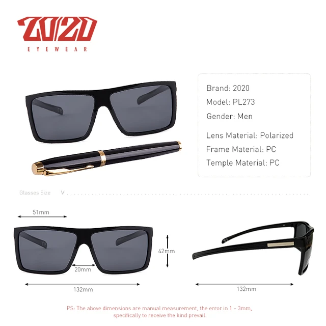 20/20 Brand Design Classic Black Polarized Sunglasses Men Driving