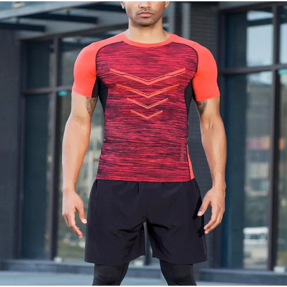 

Men's Sports Suit Fitness Athletic Quick Drying Elastic T-shirt Short Sleeve Top Short Outdoor Running Suit Male Clothing