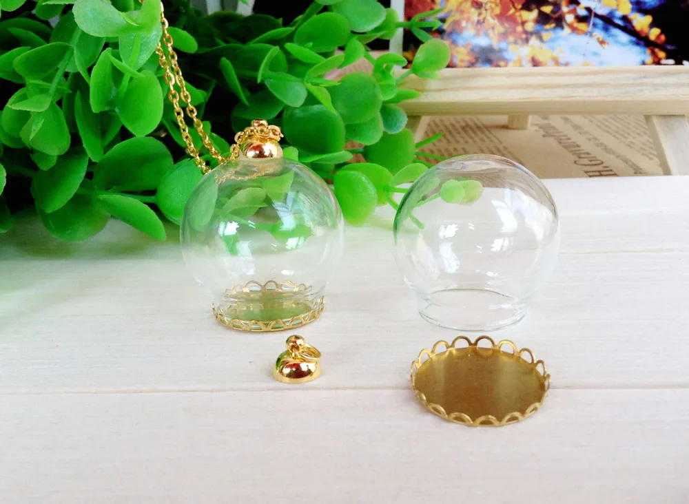

Clear Glass Globe Necklace Kit Bottle Pendant DIY Gold platedTop Terrarium Bottle Charm Apothecary Jewelry Supplies