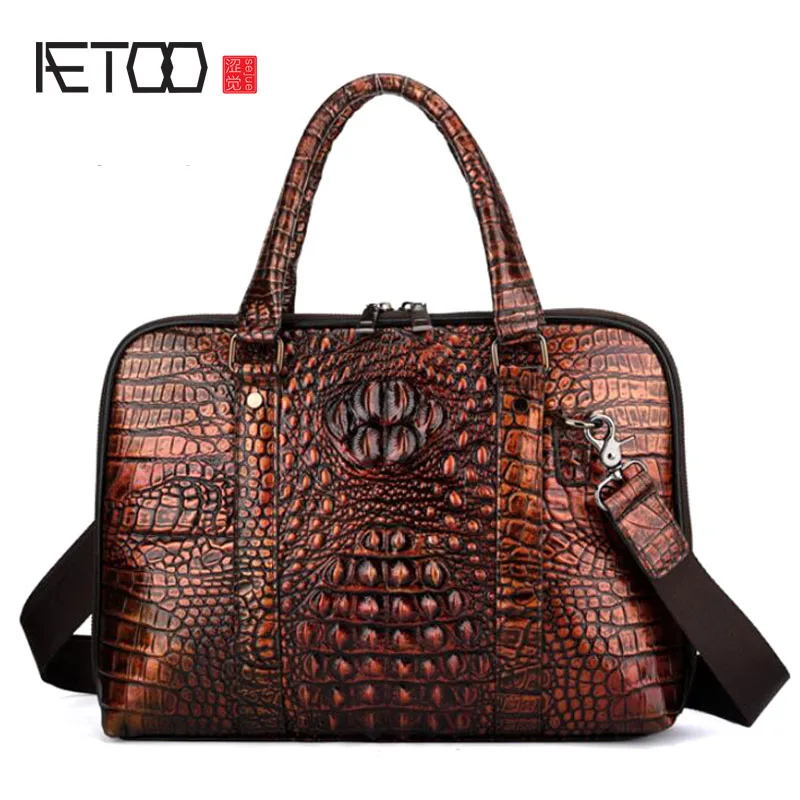 Aetoo новый ручной росписью из крокодиловой кожи мужская сумка бизнес документальные сумочку сечение Ретро сумка