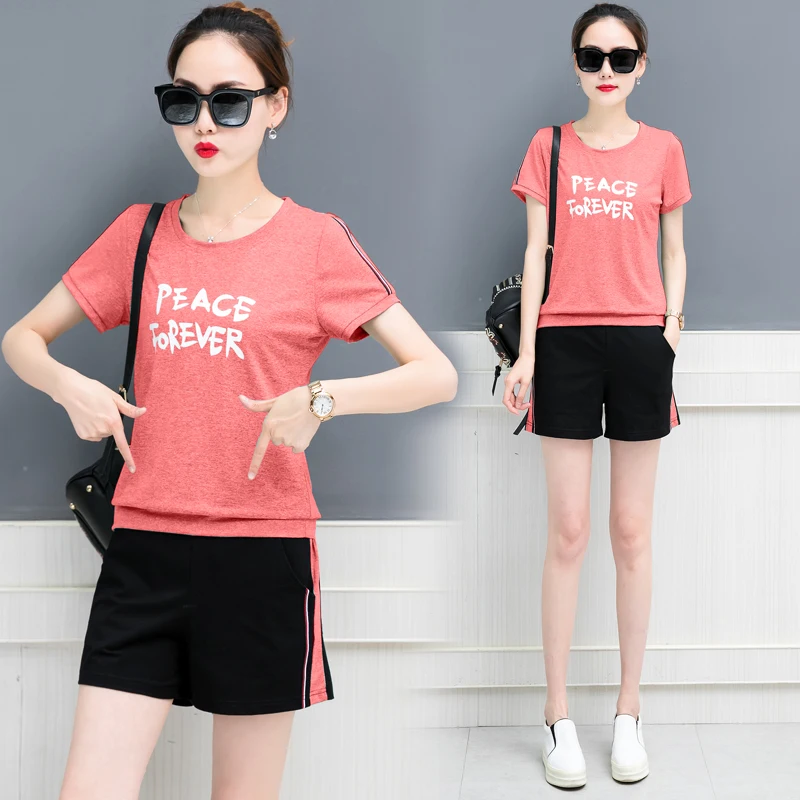 

Pink Hot Women Two Piece Outfits Short and Top Pants Shorts Tracksuits for Women Outfit Sportswear Plus Size Large 2019 Summer