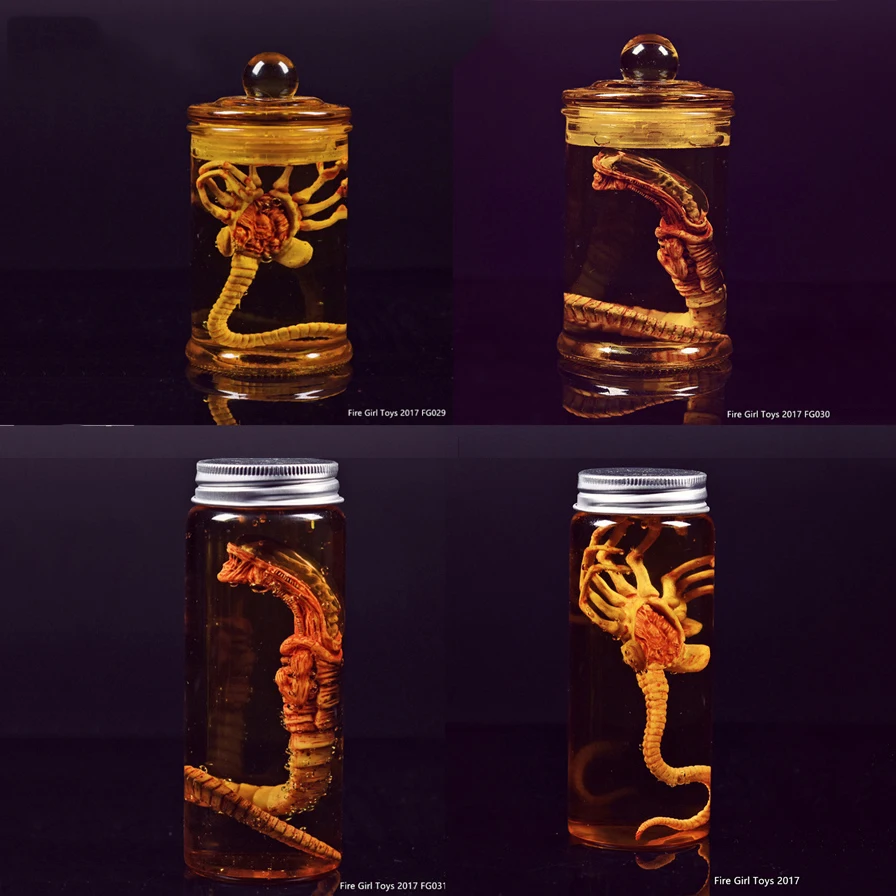 

Predator Alien Larva Face Bug + glass bottle Fire Girl Toys Chestburster Facehugger Culture Tank