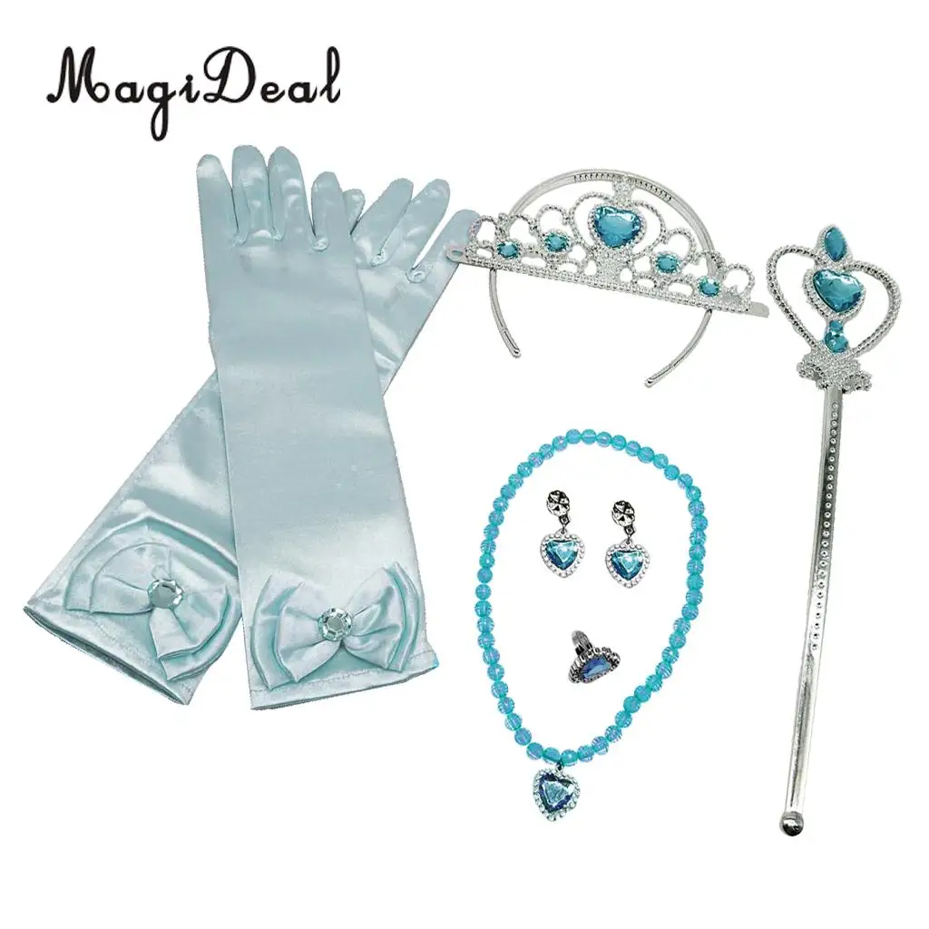 Princess Belle Dress Costume Accessory Glove Wand Tiara Jewerly Set Yellow/Blue/Pink/Purple